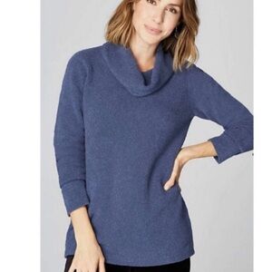 J JILL S Blue mock neck woman exaggerated neck coastal grandma corpcore sweater